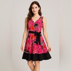 Jones Wear Fit & Flare Floral Dress With Sash Tie 12